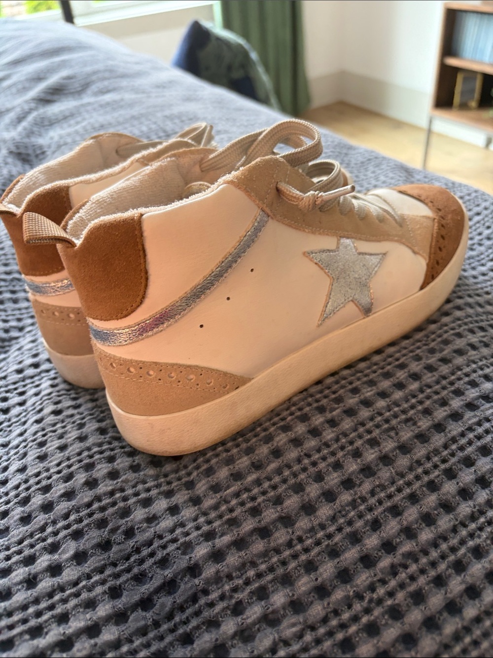KellParker Cream and Tan Suede-Trim High-Top Sneaker - Picture 4 of 6